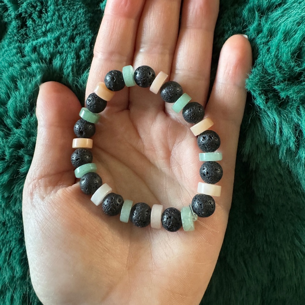 Lava rock and Green Aventurine and Sunstone Beaded handmade Bracelet